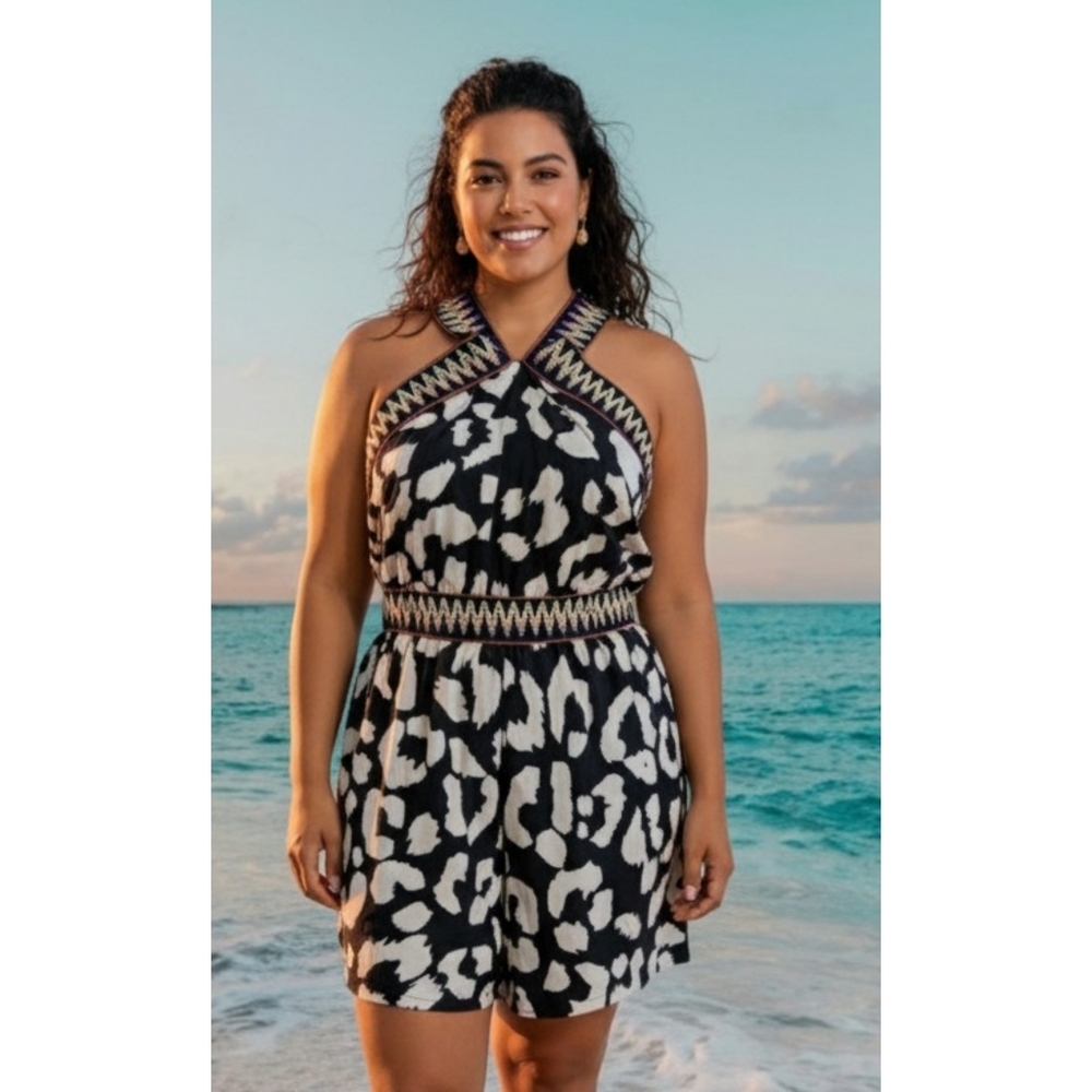 Shein Curve Romper Black & Cream Size 2XL